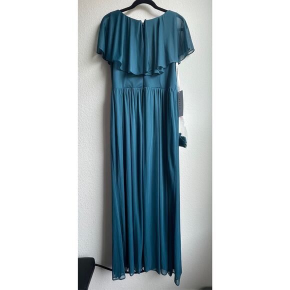 Bridesmaid Ruffle Maxi Dress Azazie Women A12 Teal Blue Formal Romantic Wedding - Picture 9 of 12